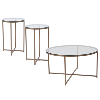 Flash Furniture Greenwich Collection 3 Piece Coffee And End Table Set With Glass Tops And Matte Gold Frames