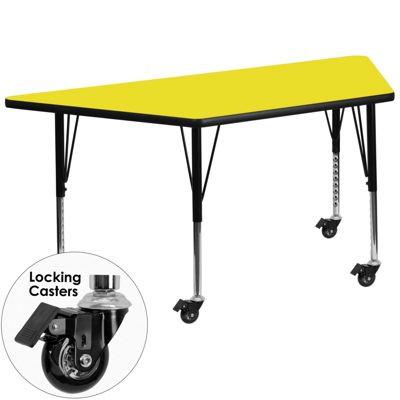 FLASH FURNITURE MOBILE 25''W X 45''L TRAPEZOID YELLOW HP LAMINATE ACTIVITY TABLE