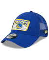 New Era Royal Golden State Warriors Plate Oversized Patch Trucker 9forty Adjustable Hat In Royal
