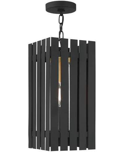 Livex Greenwick 1 Light Outdoor Pendant Lantern In Black With Satin Brass