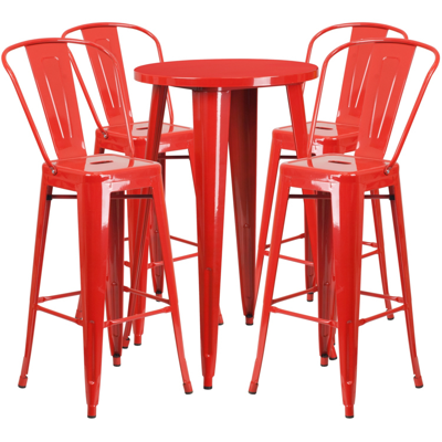 Flash Furniture 24'' Round Red Metal Indoor-outdoor Bar Table Set With 4 Cafe Stools