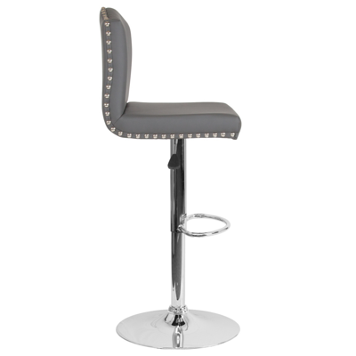 Flash Furniture Bellagio Contemporary Adjustable Height Barstool With Accent Nail Trim In Gray Leather
