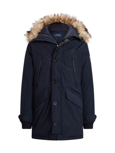 Polo Ralph Lauren Faux Fur Trim Down Parka In Collection Navy