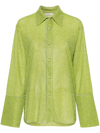 Oseree Metallic-threading Bell-sleeve Shirt In Green