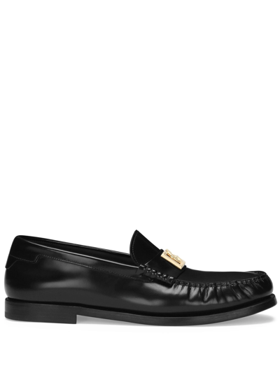 Dolce & Gabbana Leather Loafers With Logo Plaque In Black