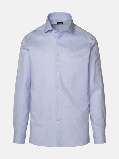 Zegna Two-tone Cotton Shirt In Light Blue