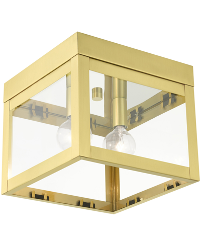 Livex Nyack 2 Light Flush Mount In Satin Brass