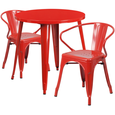 Flash Furniture 30'' Round Red Metal Indoor-outdoor Table Set With 2 Arm Chairs