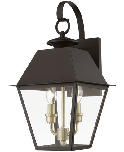 Livex Wentworth 2 Light Outdoor Medium Wall Lantern In Bronze With Antique Brass