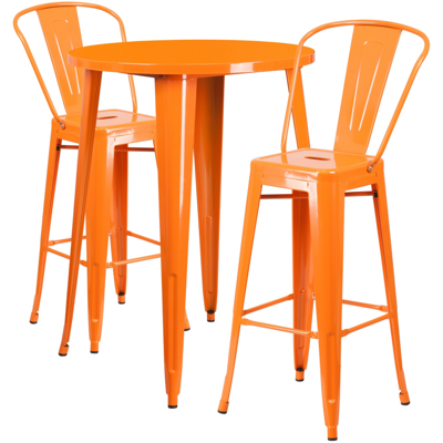 Flash Furniture 30'' Round Orange Metal Indoor-outdoor Bar Table Set With 2 Cafe Stools