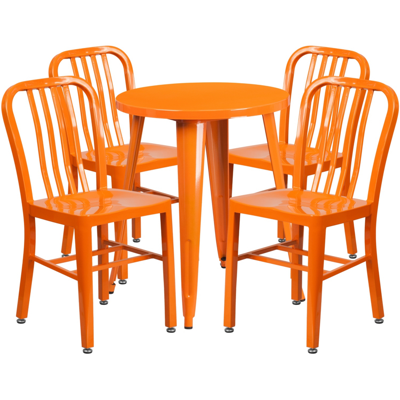 Flash Furniture 24'' Round Orange Metal Indoor-outdoor Table Set With 4 Vertical Slat Back Chairs