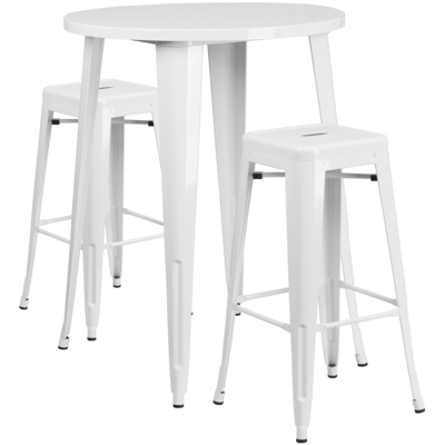 Flash Furniture 30'' Round White Metal Indoor-outdoor Bar Table Set With 2 Square Seat Backless Stools