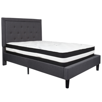 Flash Furniture Roxbury Full Size Tufted Upholstered Platform Bed In Dark Gray Fabric With Pocket Spring Mattress
