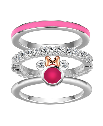 Unwritten Disney Cubic Zirconia Pink Enamel Minnie Mouse Ring Set