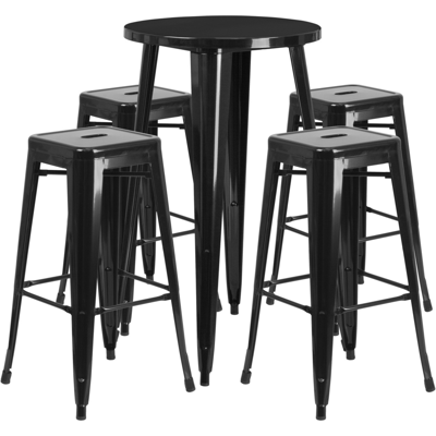 Flash Furniture 24'' Round Black Metal Indoor-outdoor Bar Table Set With 4 Square Seat Backless Stools