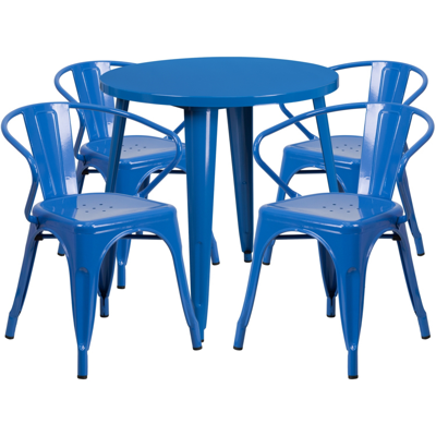 Flash Furniture 30'' Round Blue Metal Indoor-outdoor Table Set With 4 Arm Chairs
