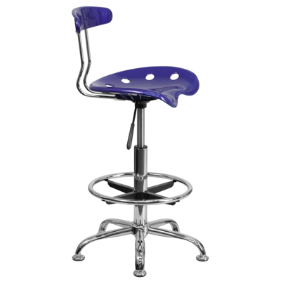 FLASH FURNITURE VIBRANT DEEP BLUE AND CHROME DRAFTING STOOL WITH TRACTOR SEAT