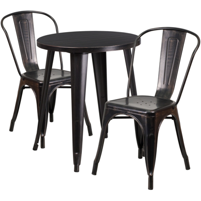 Flash Furniture 24'' Round Black-antique Gold Metal Indoor-outdoor Table Set With 2 Cafe Chairs
