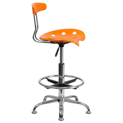 Flash Furniture Vibrant Orange And Chrome Drafting Stool With Tractor Seat