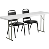 FLASH FURNITURE 18'' X 72'' PLASTIC FOLDING TRAINING TABLE SET WITH 2 TRAPEZOIDAL BACK STACK CHAIRS