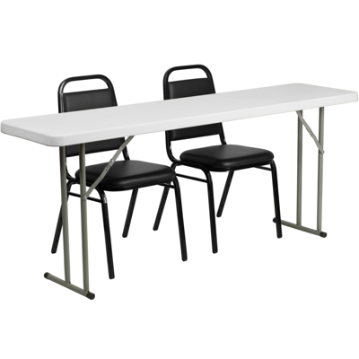 Flash Furniture 18'' X 72'' Plastic Folding Training Table Set With 2 Trapezoidal Back Stack Chairs In Black