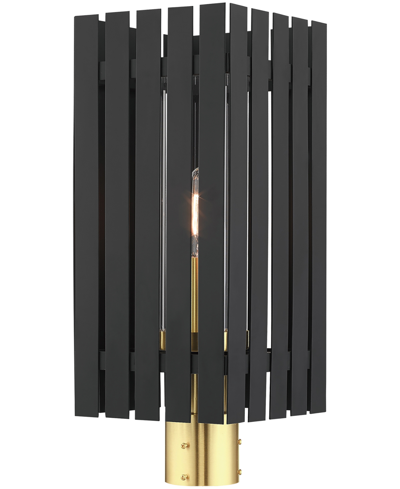 Livex Greenwick 1 Light Outdoor Post Top Lantern In Black With Satin Brass