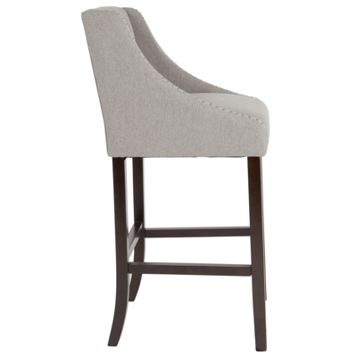 Flash Furniture Carmel Series 30" High Transitional Tufted Walnut Barstool With Accent Nail Trim In Light Gray Fabri