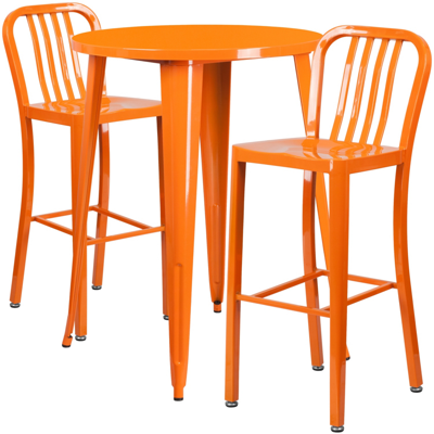 Flash Furniture 30'' Round Orange Metal Indoor-outdoor Bar Table Set With 2 Vertical Slat Back Stools