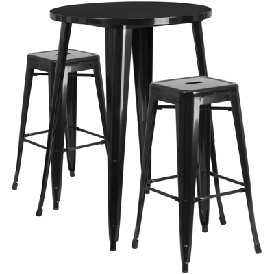 Flash Furniture 30'' Round Black Metal Indoor-outdoor Bar Table Set With 2 Square Seat Backless Stools
