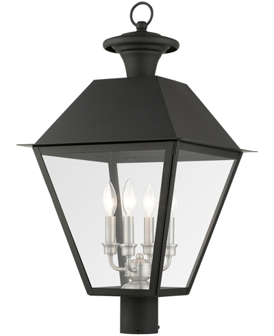 Livex Wentworth 4 Light Outdoor Post Top Lantern In Black With Brushed Nickel