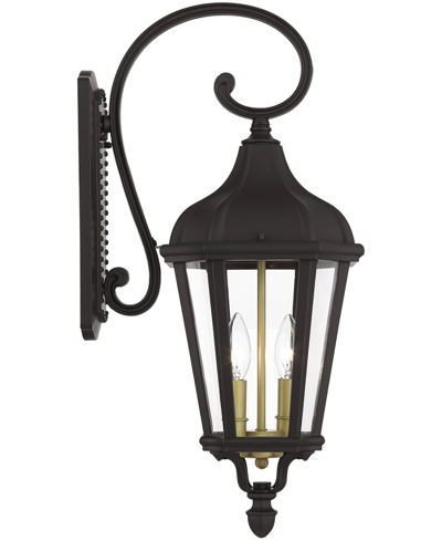 Livex Morgan 2 Light Outdoor Wall Lantern In Bronze With Antique Gold