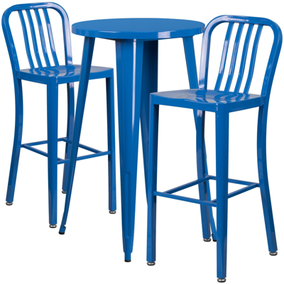Flash Furniture 24'' Round Blue Metal Indoor-outdoor Bar Table Set With 2 Vertical Slat Back Stools
