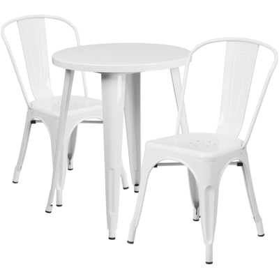 Flash Furniture 24'' Round White Metal Indoor-outdoor Table Set With 2 Cafe Chairs