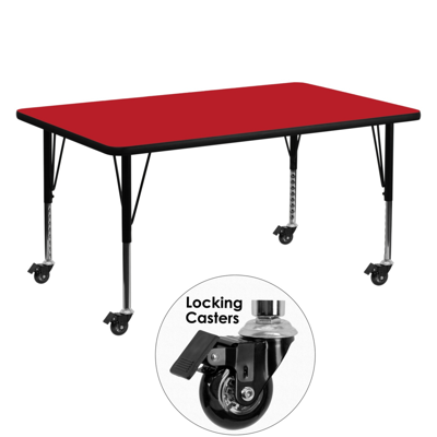 FLASH FURNITURE MOBILE 30''W X 60''L RECTANGULAR RED HP LAMINATE ACTIVITY TABLE