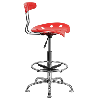 Flash Furniture Vibrant Red And Chrome Drafting Stool With Tractor Seat