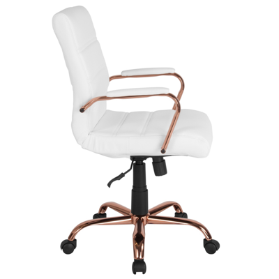 Flash Furniture Mid-back White Leather Executive Swivel Chair With Rose Gold Frame And Arms