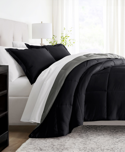 Ienjoy Home All Season Lightweight Down Alternative Reversible 3-pc. Comforter Set, Queen/full In Black,fog