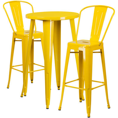 Flash Furniture 24'' Round Yellow Metal Indoor-outdoor Bar Table Set With 2 Cafe Stools