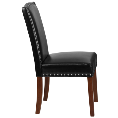 Flash Furniture Hercules Hampton Hill Series Black Leather Parsons Chair With Silver Accent Nail Trim
