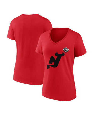 Fanatics Branded  Red New Jersey Devils 2024 Nhl Stadium Series Logo V-neck T-shirt