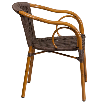 Flash Furniture Cadiz Series Dark Brown Rattan Restaurant Patio Chair With Red Frame