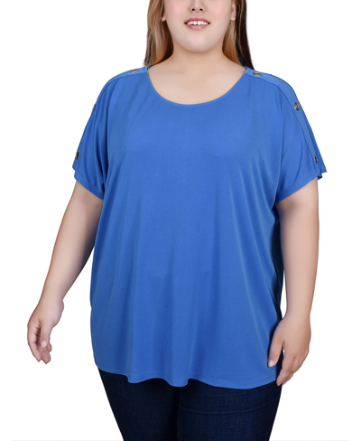 Ny Collection Plus Size Short Sleeve Tunic Top In Palace Blue