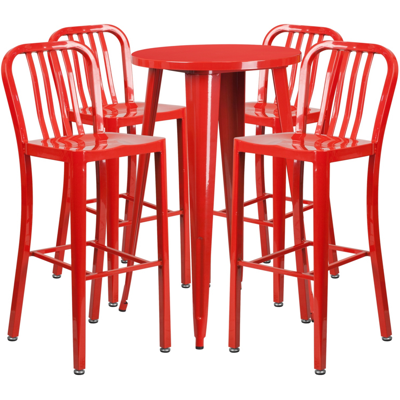 Flash Furniture 24'' Round Red Metal Indoor-outdoor Bar Table Set With 4 Vertical Slat Back Stools