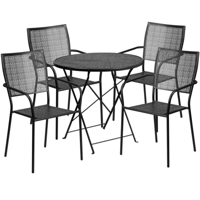 Flash Furniture 30'' Round Black Indoor-outdoor Steel Folding Patio Table Set With 4 Square Back Chairs