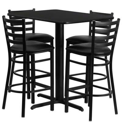 Flash Furniture 24''w X 42''l Rectangular Black Laminate Table Set With 4 Ladder Back Metal Barstools