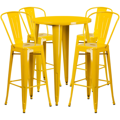 Flash Furniture 30'' Round Yellow Metal Indoor-outdoor Bar Table Set With 4 Cafe Stools