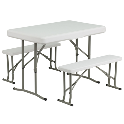 Flash Furniture Plastic Folding Table And Bench Set In White