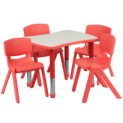 Flash Furniture 21.875''w X 26.625''l Rectangular Red Plastic Height Adjustable Activity Table Set With 4 Chairs