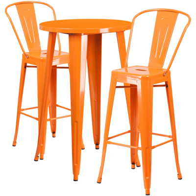 Flash Furniture 24'' Round Orange Metal Indoor-outdoor Bar Table Set With 2 Cafe Stools