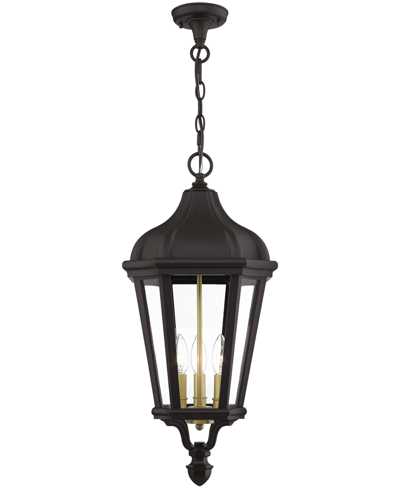 Livex Morgan 3 Light Outdoor Pendant Lantern In Bronze With Antique Gold